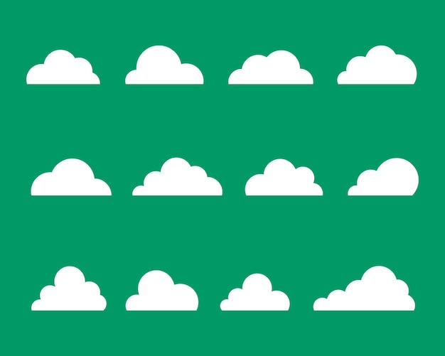 A seamless pattern of white clouds with the word cloud on a green background.
