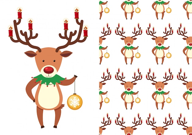 A seamless pattern on white of festive reindeers