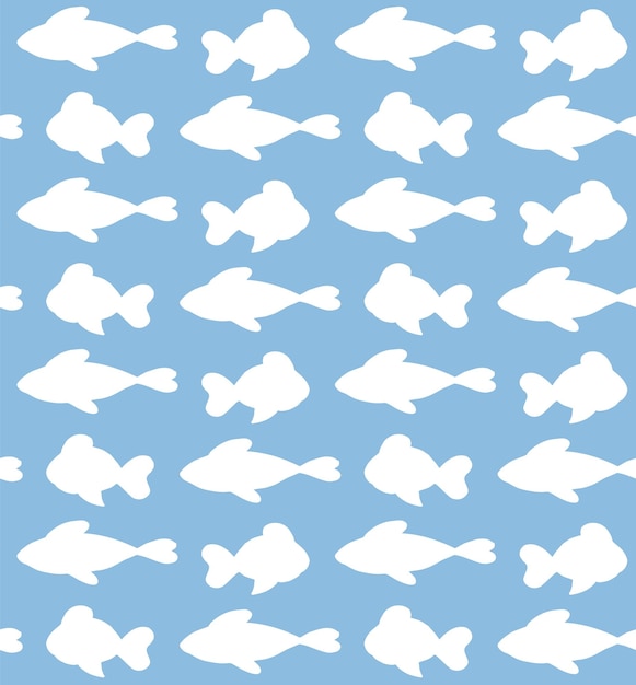 Seamless pattern of white fish silhouette