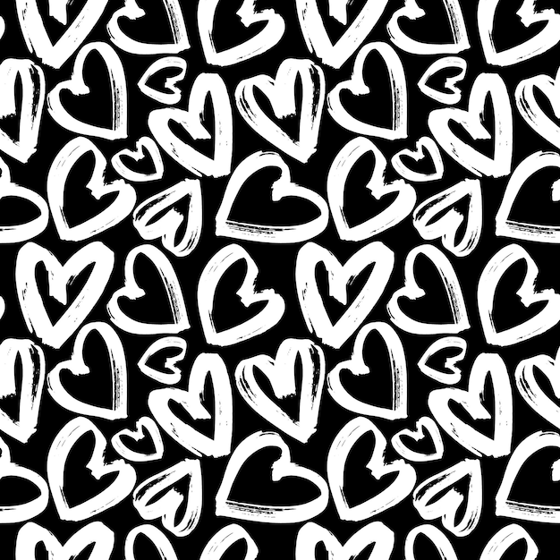 Seamless pattern white heart on black background