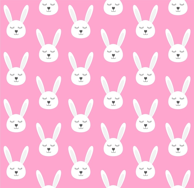 Seamless pattern of white rabbit faces