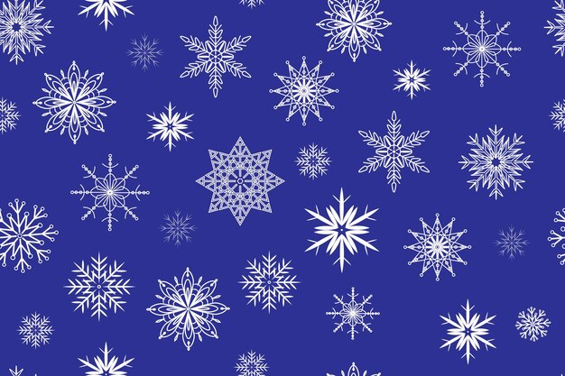 Seamless pattern white snowflakes on blue background