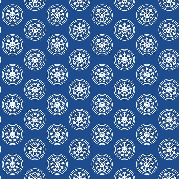 Vector seamless pattern of white snowflakes circles on blue background. season celebration.