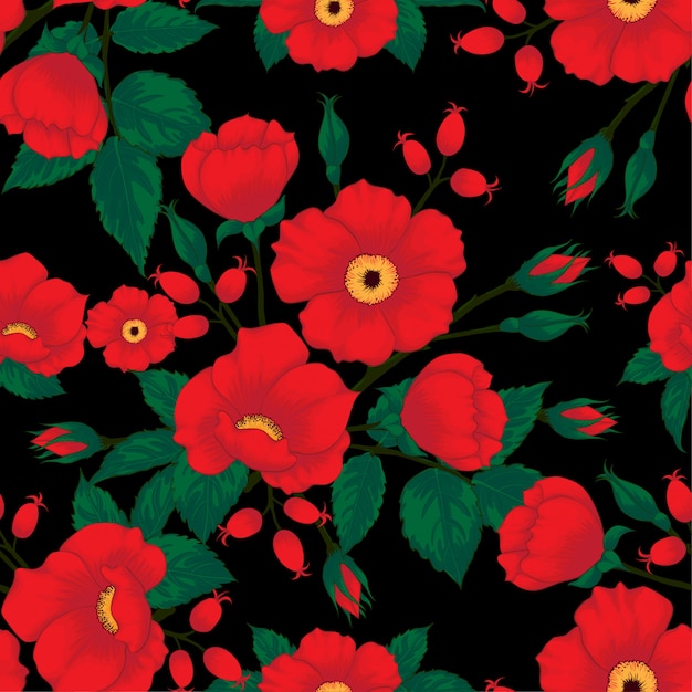 Seamless pattern wild rose flower.