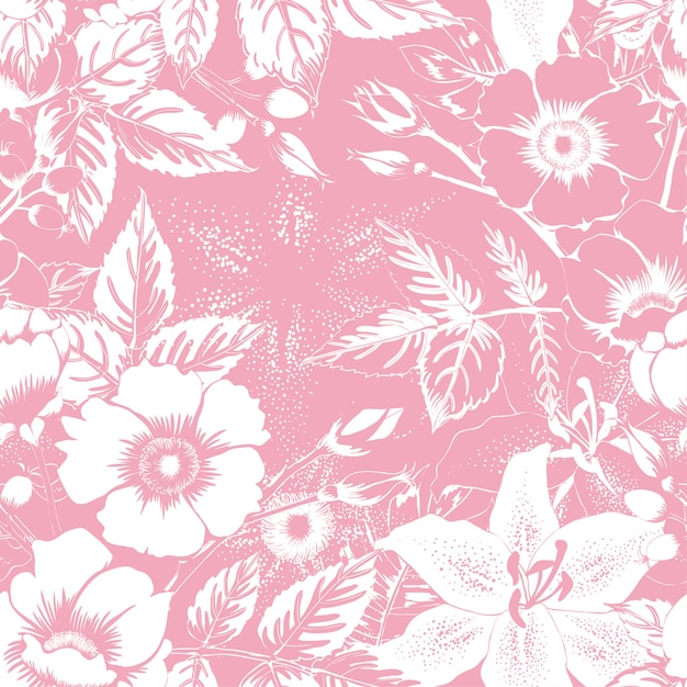 Seamless pattern wild rose pink pastel abstract background.