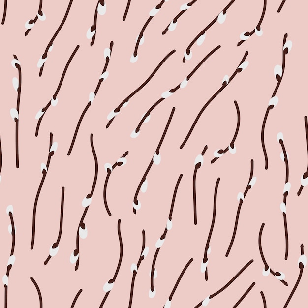 Seamless pattern of willow branches on a pink background