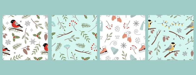 Seamless pattern winter collection in delicate hand drawn style Cozy vector illustration perfect for textile stationery and clothes