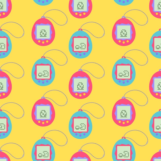 Seamless pattern with a 90s seamless pattern with kid pet toy vector screen on a yellow background