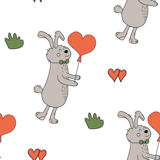 Бесшовный узор с влюбленным кроликом для печати обоев текстиль офисная одежда детская
