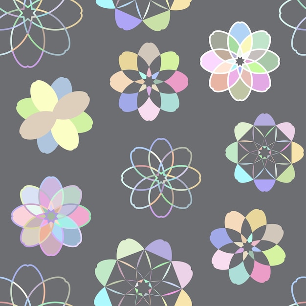 Seamless pattern with abstract flowers on a gray background