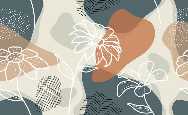 Seamless pattern with abstract flowers and leave