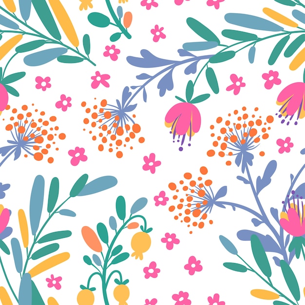 Seamless pattern with abstract flowers and leaves