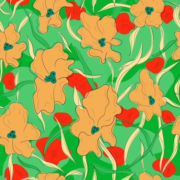 Seamless pattern with abstract flowers and leaves