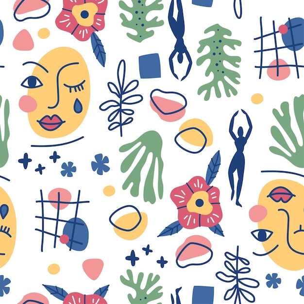 Seamless pattern with abstract geometric shapes in Matisse style