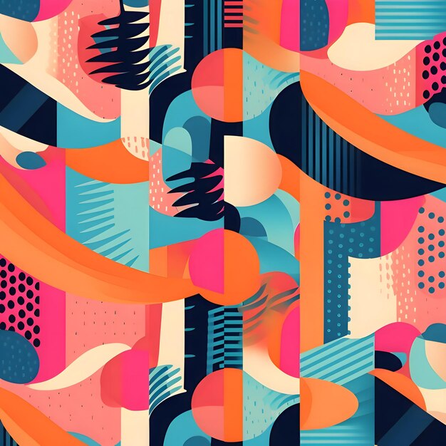 Seamless pattern with abstract geometric shapes in memphis style Vector illustration