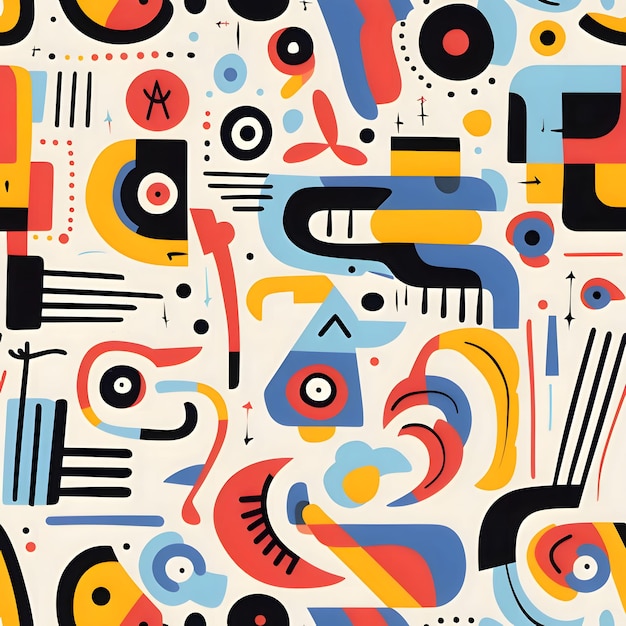 Seamless pattern with abstract geometric shapes in retro style Vector illustration