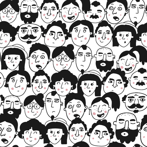 Seamless pattern with abstract human faces