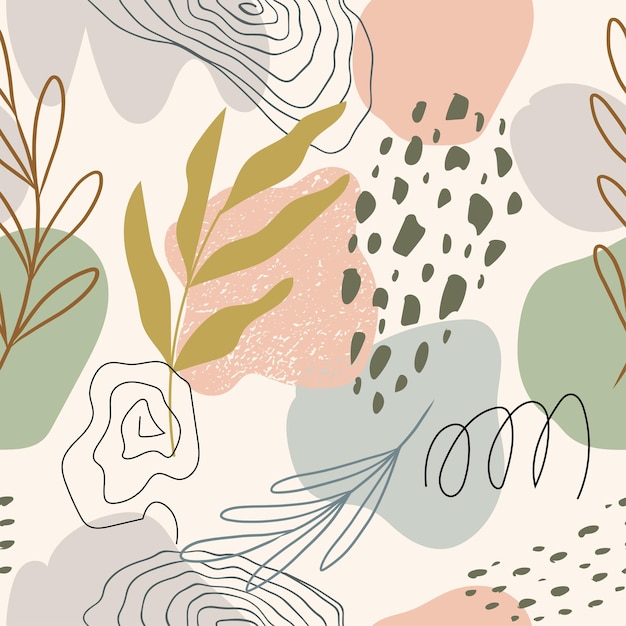 Vector seamless pattern with abstract shape and leaves