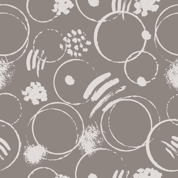 Seamless pattern with abstract shapes on a brown background circles stripes and spots