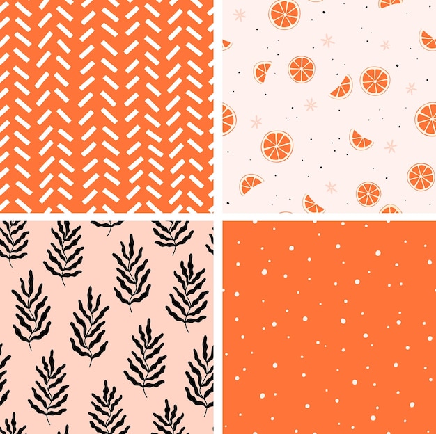 Seamless pattern with abstract shapes Vector with oranges fruits plants geometric pattern