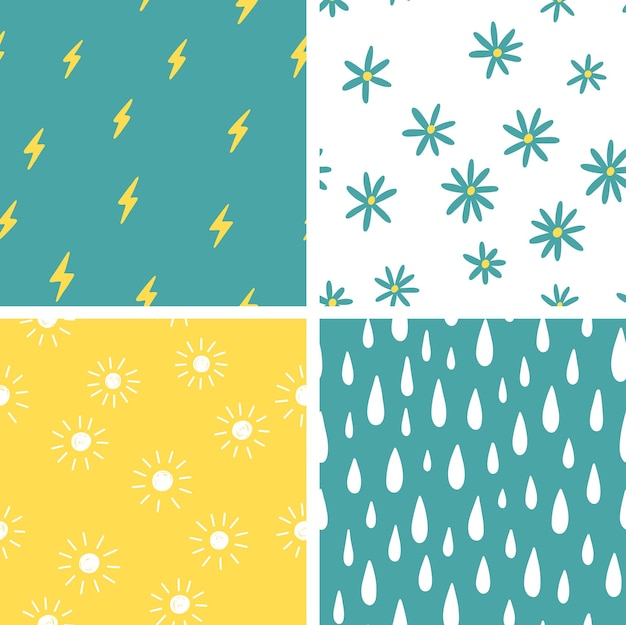 抽象的な形のシームレスなパターン太陽の花と稲妻の雨滴のベクトル
