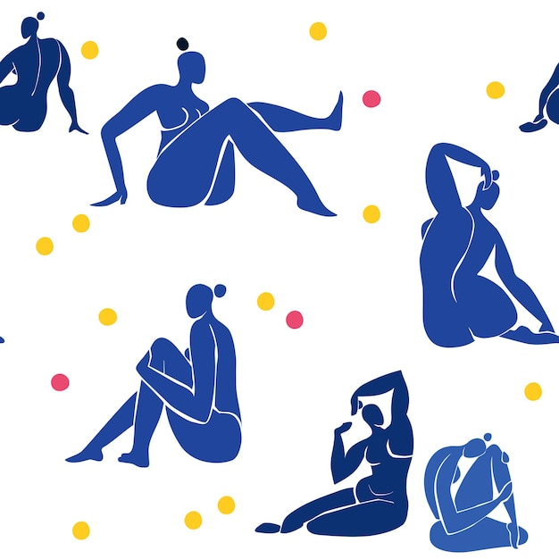 Seamless pattern with abstract silhouettes of women inspired by Matisse Female figures cut out