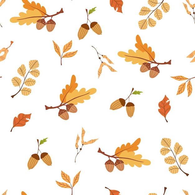 Seamless pattern with acorns Autumn background Stylized oak leaves and acorns Perfect for wallpaper gift paper pattern fill web page background autumn greeting cards Cartoon vector texture