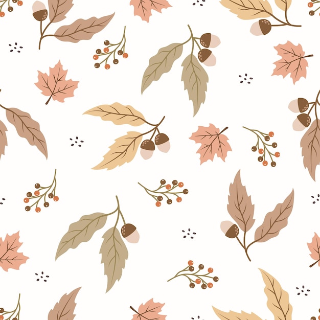 Seamless pattern with acorns and autumn leaves. Perfect for wallpaper, gift paper, pattern fills, we