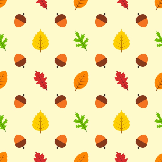 Seamless pattern with acorns and autumn leaves