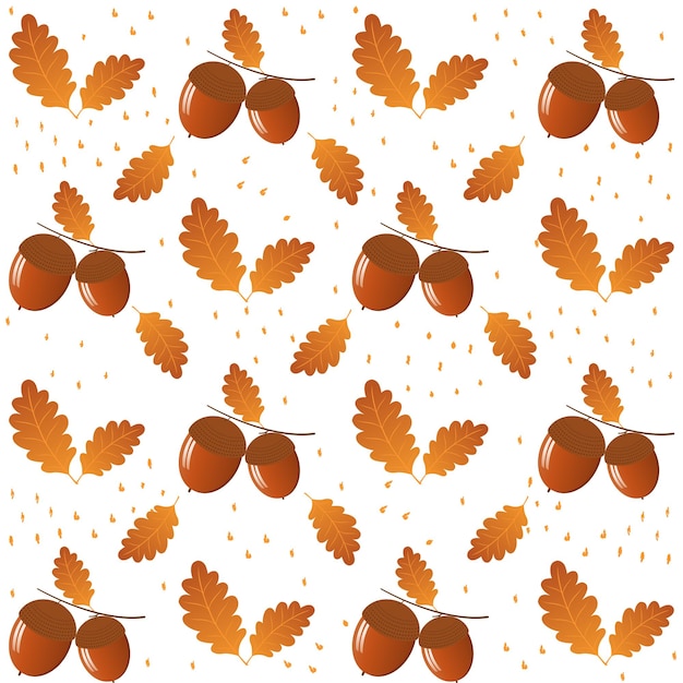 Seamless pattern with acorns and autumn oak leaves.Beautiful vector fall background.