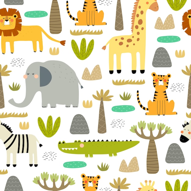 Seamless pattern with african animals