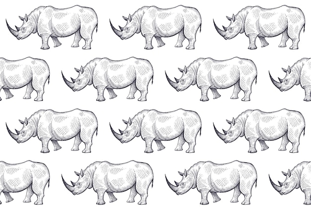 Seamless pattern with african rhinos