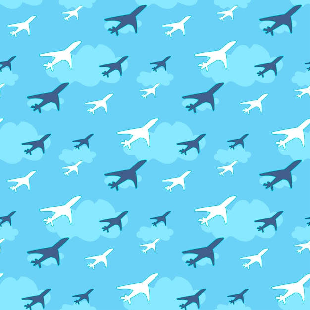Vector seamless pattern with airplanes on sky background vector illustration