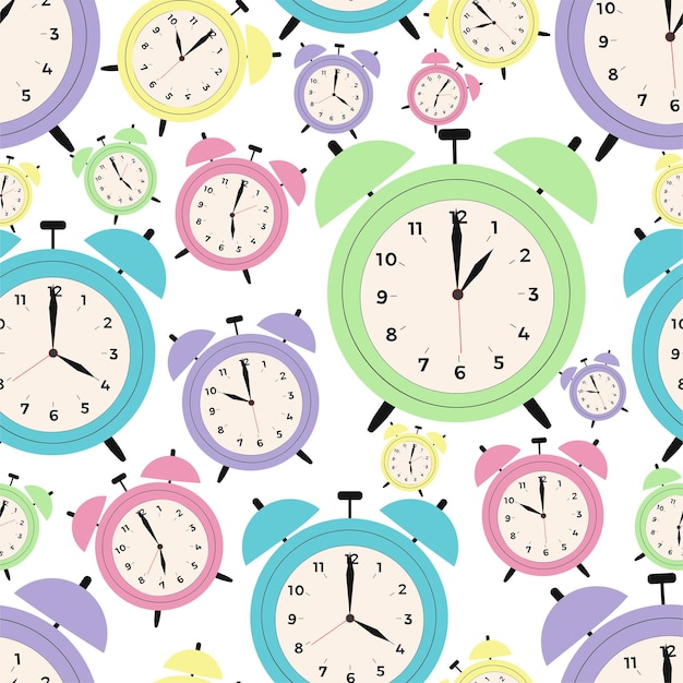 Seamless pattern with alarm clock