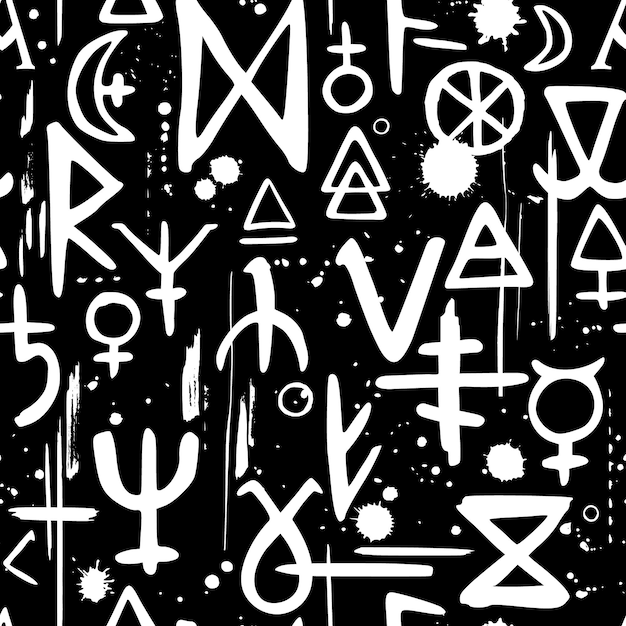 Seamless pattern with alchemical and occult elements