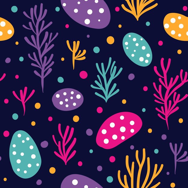 Vector seamless pattern with algae stones and bubbles