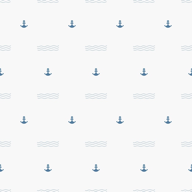 Vector seamless pattern with anchor and abstract waves marine theme