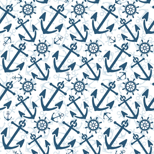 Vector seamless pattern with anchor steering wheel