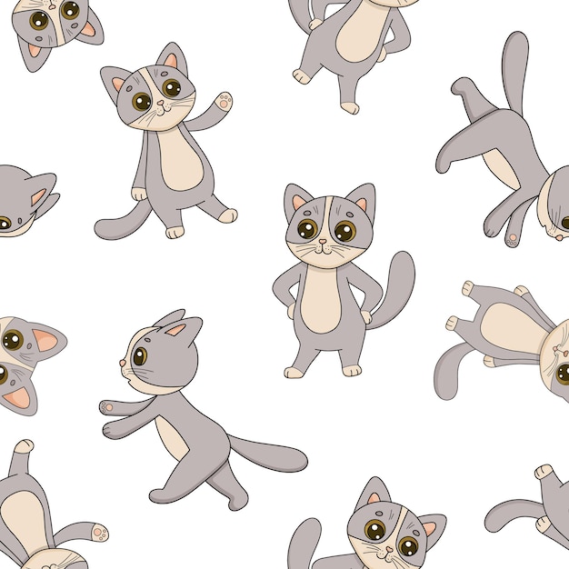 Seamless pattern with animals hand drawn childish vector pattern with character cat