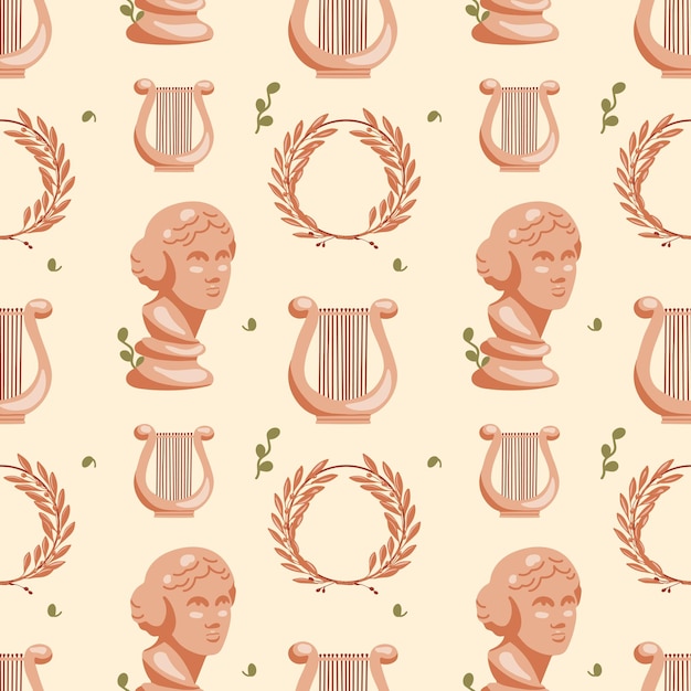 Vector seamless pattern with antique ancient greek elements for a unique museum design