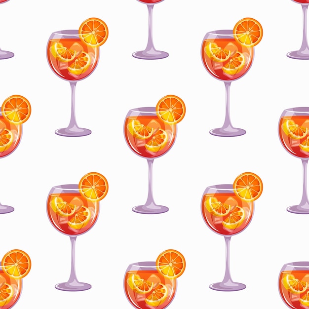 Vector seamless pattern with aperol spritz classic cocktail italian aperitif cocktails alcoholic beverage