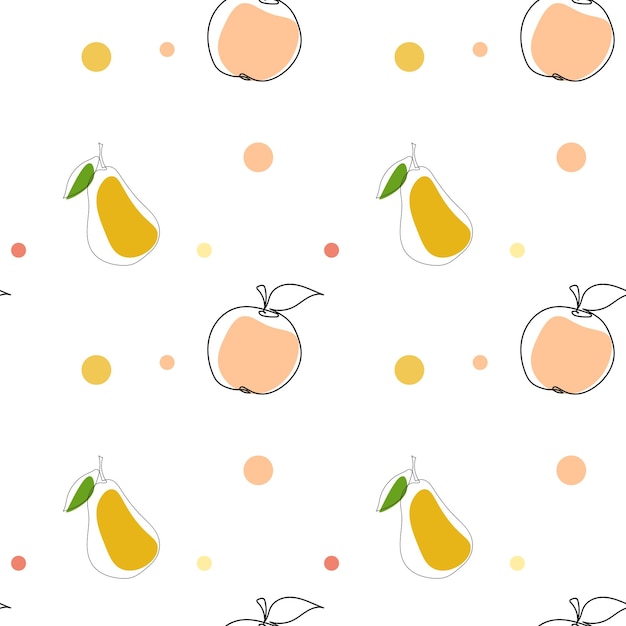 Seamless pattern with apple and pear on a white backgroundLine art style Vector art