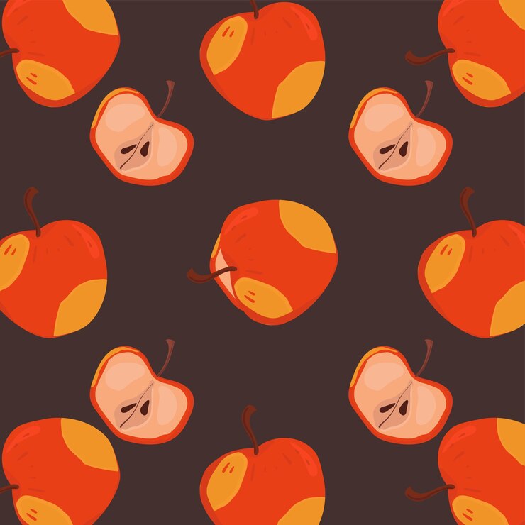 Vector seamless pattern with apples apples whole and halves