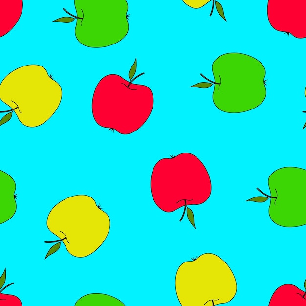Seamless pattern with apples  Autumn pattern with fruitRed green yellow appleBright print for fabric