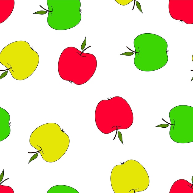 Seamless pattern with apples  Autumn pattern with fruitRed green yellow appleBright print for fabric