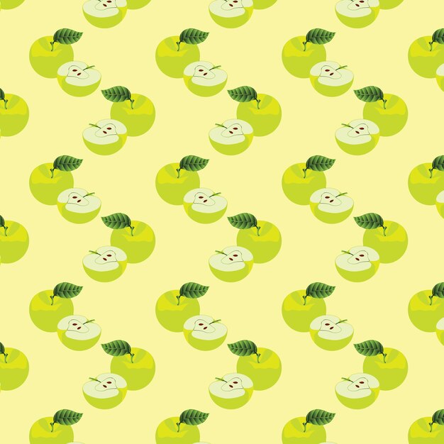 Seamless pattern with apples on the green background