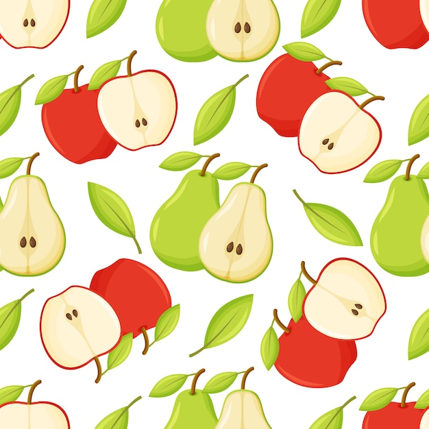 Seamless pattern with apples and pears on background