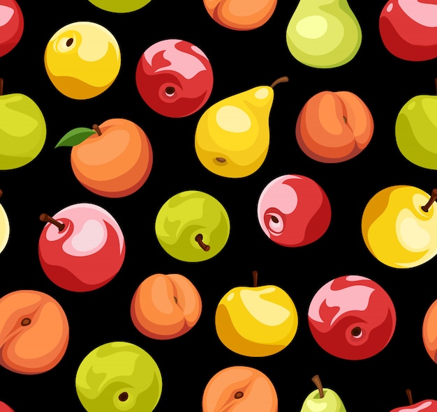 リンゴ、梨、桃とのシームレスなパターン