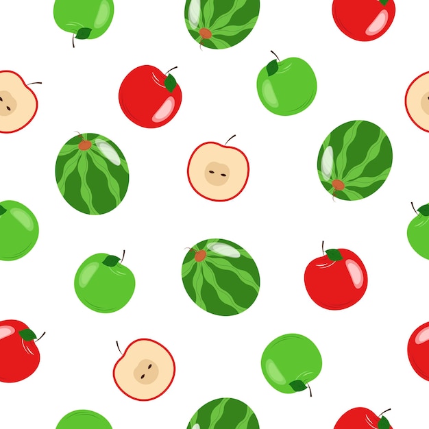 Seamless pattern with apples and watermelon