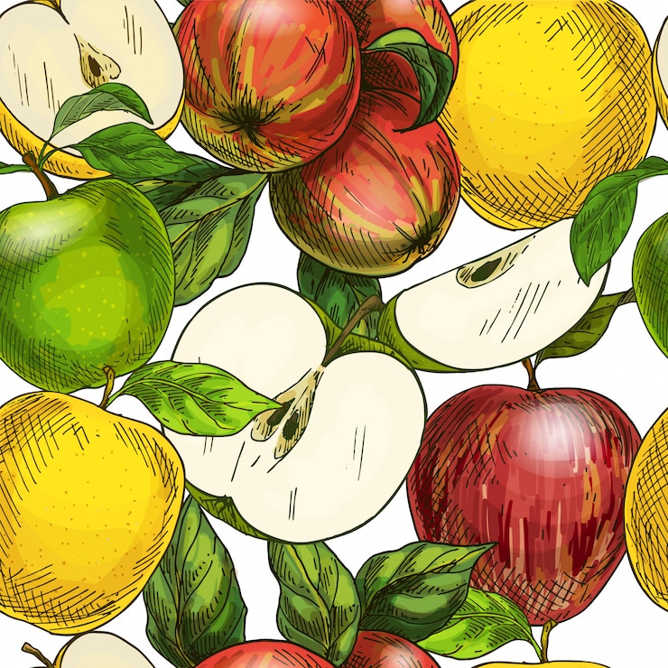 Vector seamless pattern with apples